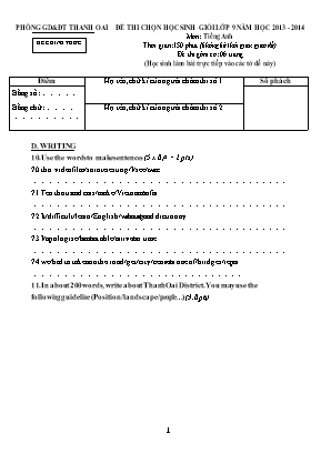 Đề thi chọn học sinh giỏi môn Tiếng Anh Lớp 9 (Đề chính thức) - Năm học 2013-2014 - Phòng giáo dục và đào tạo huyện Thanh Oai